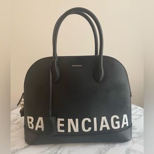 Balenciaga Ville Top Handle Large Black & White Leather Bag